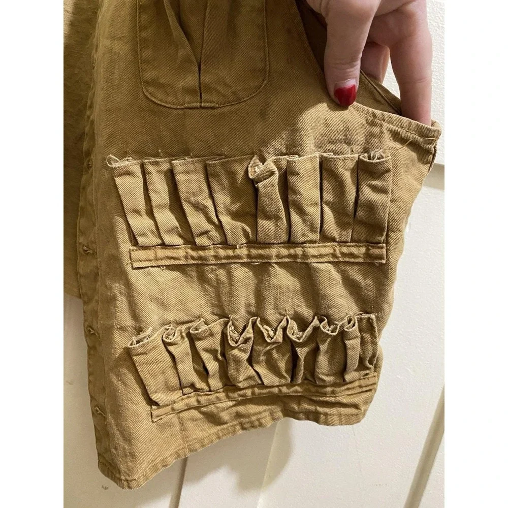 Vintage Riffle Hunting Vest Circa 1940‎ Sz Large Tan Thick Linen Fabric